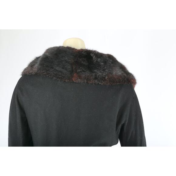 Kennie Belted Black Wool Skirt Suit Mink Fur Collar Jacket Vintage Set Size S - Picture 16 of 16